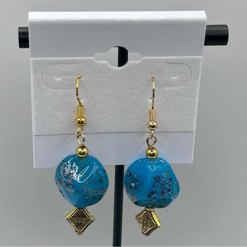 Vibrant Blue & Gold Dangle Earrings